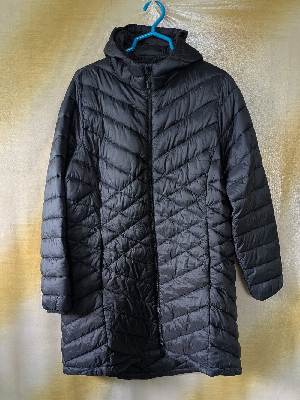 -ZEROXPOSUR Black Long Maxi Length Puffer Coat Jacket with Hood XL Lightweight